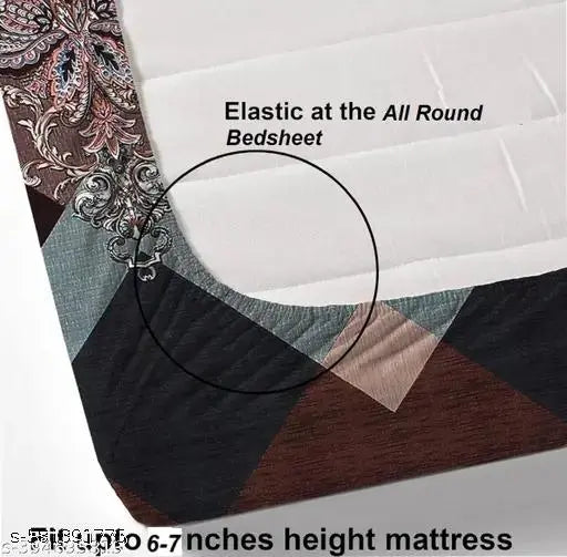 Super Soft Glace Cotton All Round Elastic Fitted Double Bed Bedsheet with 2 Pillow Covers-72x78x8 Inches-fiteed_Double