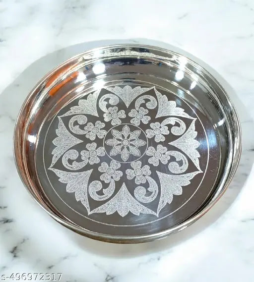 Sigaram Brass 9 Inch Floral Designed Plate For Home Pooja Decore K4646