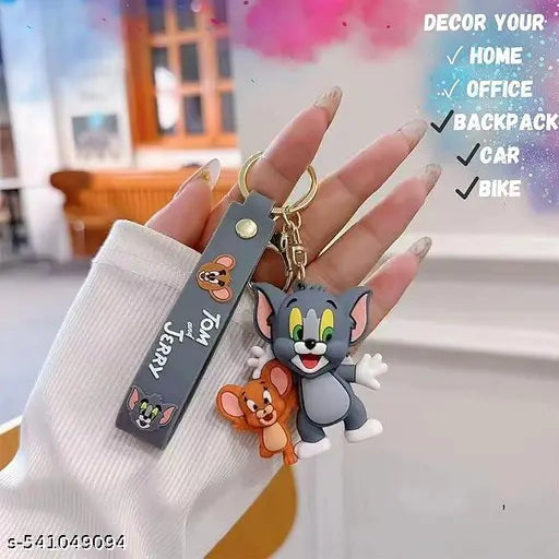 3D Silicone Tom and Jerry Keychain with hook perfect for men women and kids fun cartoon keyring for scooty car or bags great as a gift.