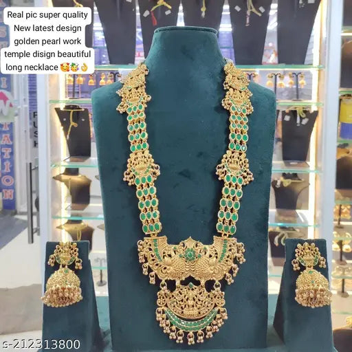 MATT FINISH TEMPLE JEWELLERY LONG HARAM SET