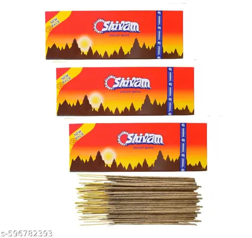 Pack of 3 (80g Sticks Per Pack) Shivam Dhoop Bathi Incense Sticks Agarbattis for Daily Rituals, Extra Freshness, Home Temple Worship, Spiritual Growth, Purification, Atmosphere Positive Energy