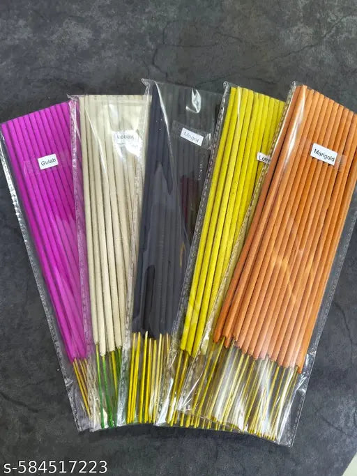 (PREETI & YASHI ENTERPRISES) Trendy Marigold 80Gm, Loban 80Gm, Lootus 80Gm, Gulab 80Gm, Mogra 80Gm Agarbatti/pure Incense Sticks/For POOJA /MANDIR pure fragrance Total 400GM