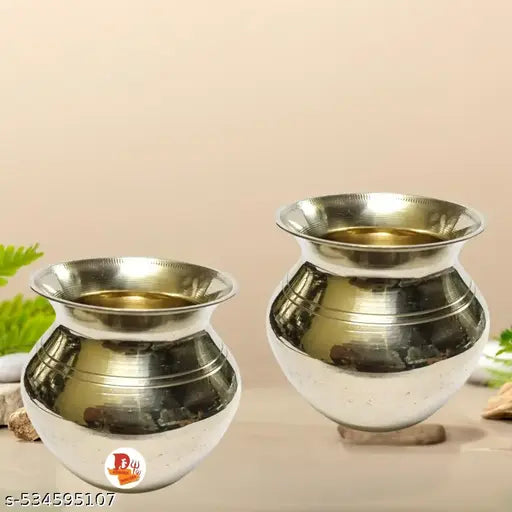 EliteTouch   Pure Brass Small Pooja Lota Kalash For Puja Article - 2 Pcs Set  Decorative Brass Small Mangal Kalash 2Pcs