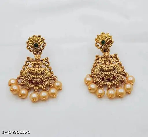 South Indian Temple Trendy Design Copper Gold Plated Matte Pearl Necklace Jewellery Set For Women And Girls Wending Fashion Use Set