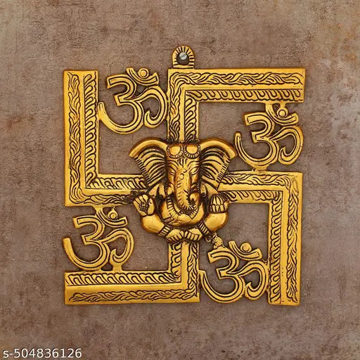 Swastick 4 om Metal Wall Hanging Om Swastik Ganesha Decorative Showpiece - 22.6 cm (Metal, Gold) Home decoration,Temple decoration, Wall decoration,Door Decoration,Gift item,Office decoration,