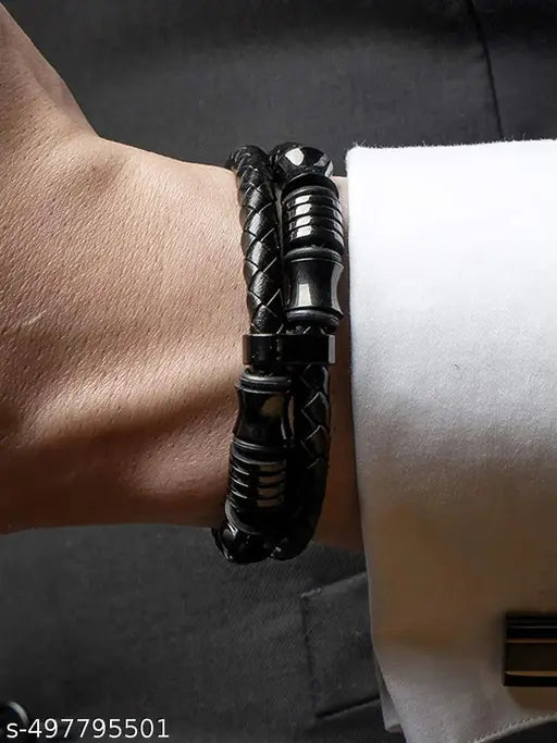 Jewels Galaxy Latest Style Leather Layered Bracelet For Boys And Men (1 Pack 1 Bracelet)