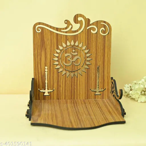 RADHESHRAKHI Beautiful Small Wall Mounted Wooden Temple/Mandir for Home, Office Wall, Puja Room (Brown Color)