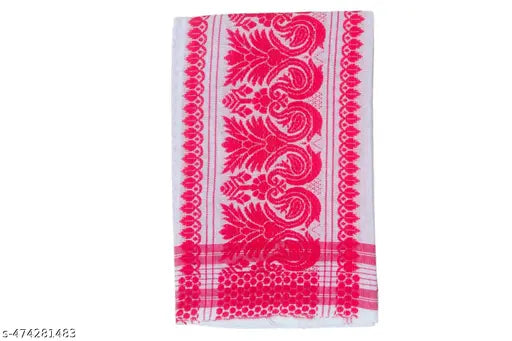 Polycotton Tribal Assamese Gamcha Red and White Flower Design Gamosa, Gamusa, Gamucha (Pack of 1)