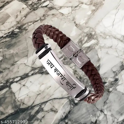 Shiv Jagdamba Jai Bajranbali Braided Leather Weave Bracelets for Mens Women Magnetic Lock Clasp Genuine Bracelet Wristband Vintage Cuff Jewelry Friendship Couple ShivBr2024244