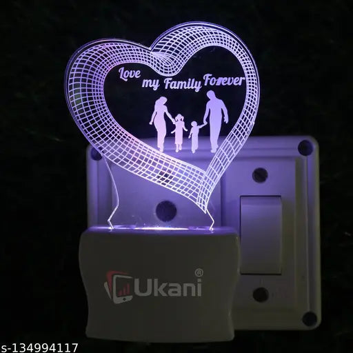 Ukani LOVE FAMILY FOREVER Acrylic 3D Optical Illusion Night Lamp, RGB 7 Colors Auto Colour Changing LED Plug and Play Night Light, Office Day Light, For Home and Office Use, Best for Gift, Multicolour - 7CM+3.5CM