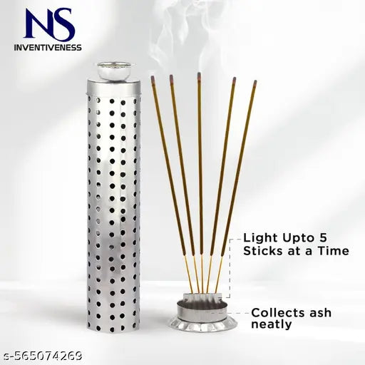 NS INVENTIVENESS - AGARBATTI STAND 1 Piece NS INVENTIVENESS Stainless Steel Agarbatti Stand for Puja |Incense Stick Holder with Ash Catcher - Pack Of 1
