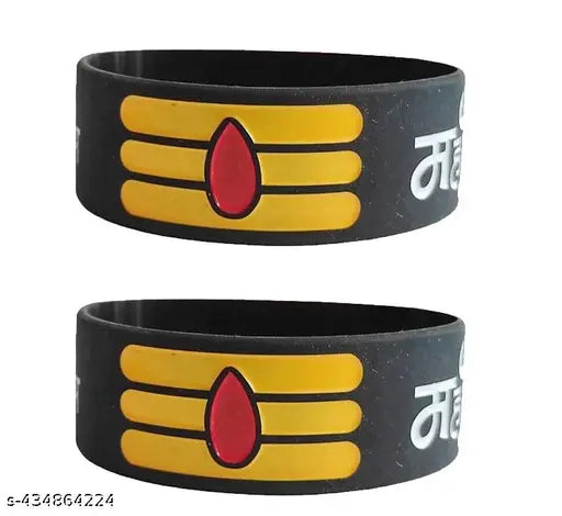 BLACK BLACK MAHADEV SILICONE BRACELET PACK OF 2