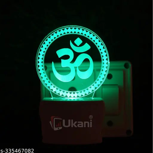Talgo OM CHAKRA Acrylic 3D Optical Illusion Night Lamp, RGB 7 Colors Auto Colour Changing LED Plug and Play Night Light, Office Day Light, For Home and Office Use, Best for Gift, Multicolour - 7CM+3.5CM