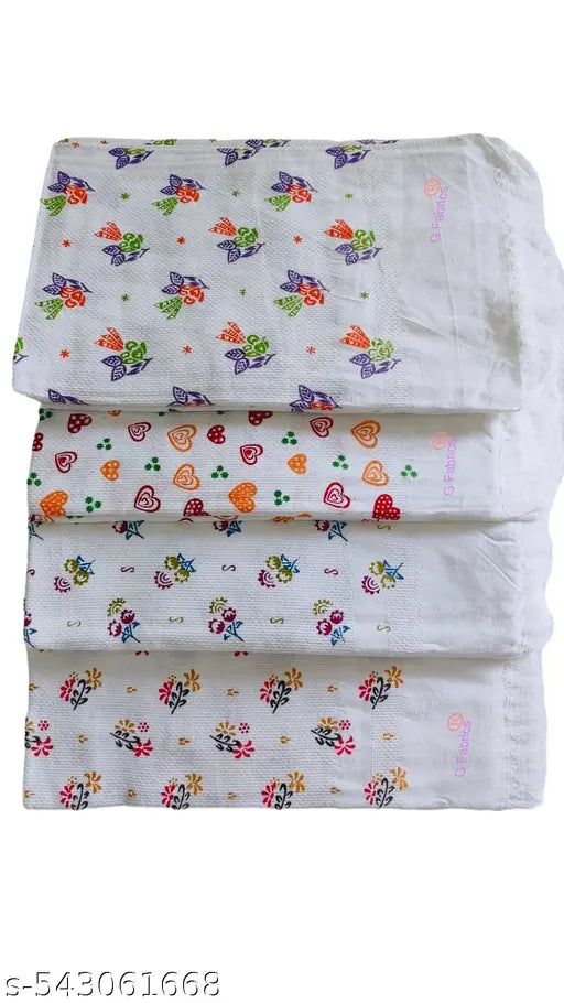 G Fabrics Premium Cotton White Printed Bath Towel Pack of 3  - 30inch x 60inch size