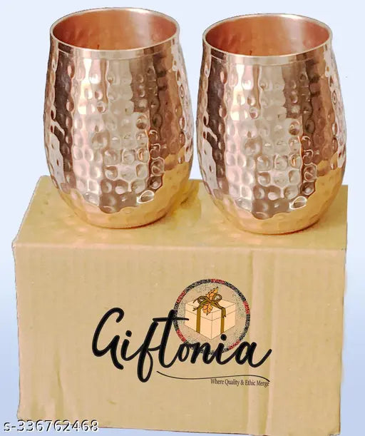 Giftonia Hammered Pure Copper Glass Tumbler Mug Cup, Serveware & Drinkware, Durable Copper Glass to Enhance Your Hydration Experience Capacity 300 ML Each Pack of 2