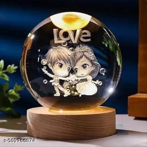 Rolexexplorer 3D Love Crystal' Ball Night lamp | USB Cable LED Wooden Base Crystal' Ball | Home, Office Decorations Birthday Gifts for Friend, Teens, Boys, Girls