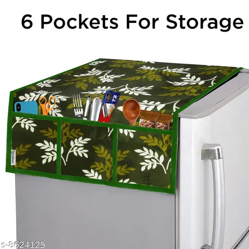 E-Retailer Exclusive 3-Layered Polyester Combo Set of Appliances Cover (1 Pc. of Fridge Top Cover, 2 Pc Handle Cover and 1 Pc. of Microwave Oven Top Cover) (Color-Green, Design-Leaf, Set Contains-4 Pcs.)