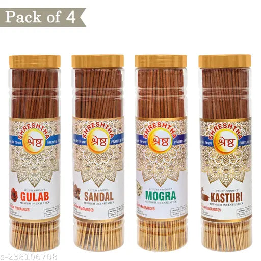 SHRESHTHA PREMIUM ROSE SANDAL MOGRA KASTURI INCENCE STICK AGARBATTI (4X100G) 400G