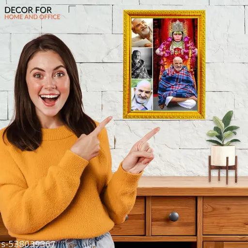 UdayGalleries Neem Karoli Baba Wall Painting Framed for Pooja Room | Goddess Neem Karoli Baba Kainchi Dham Photo Frame | Hanuman Ji Wooden Photo Frame with Matt Lamination  (Small Size, 8x6 Inch)