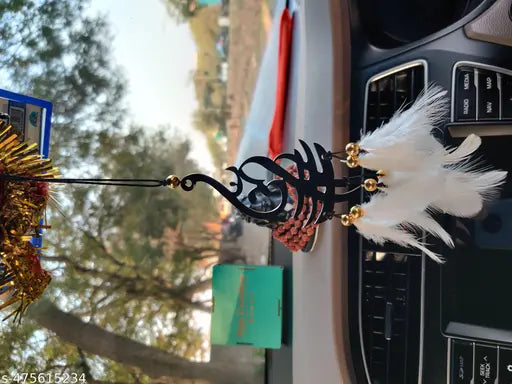 Jiyu Creation Car Hanging Ornament | Dream Catcher for Positive Energy | Rearview Mirror Charm | Home and Temple Decor | Durable Acrylic with Original Feathers