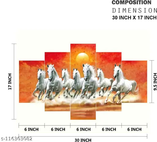 7 Running Horse /Lucky Seven Running Horses/  7 Running Horses Vastu/UV Textured Home Decorated Gift Item 6 MM MDF Painting Painting With Frame/Bedroom, Office, Hotels, Drawing Room Wooden Painting 18 x 30 inch
