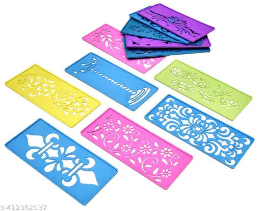 M.G ENTERPRISE DIY Plastic Rangoli Stencils For Floor and Wall PLS-L-12 Set of 12 pc (3 in x 7 in)