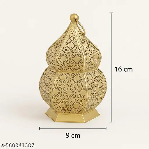 DECO CRAFTS - ( PACK OF 2 ) Floral cutwork Elegant golden metal lantern for festive décor, home accents and Gifiting purpose !!! SHOP NOW !!!