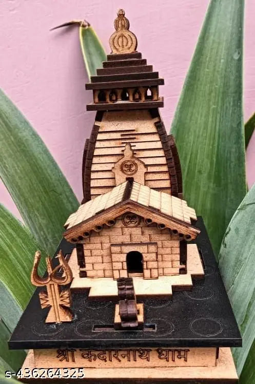3D Kedarnath Wooden Souvenir Temple Small Size, Decorative Showpiece MDF Pine Wood Beautiful Work Kedarnath ji Temple showpiece
