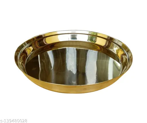 Craft World Pure Brass Handicraft Puja Pooja Thali, Arti Plate For Pooja - Worship at Home or Office (L-10Inch)