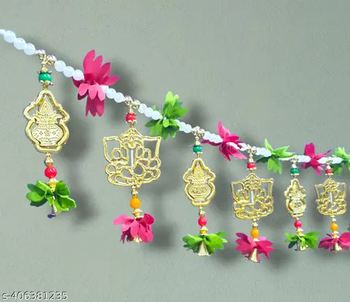 SND Craft Handmade Colorful Ganesh and Kalash Flower Wall and Door Hangings toran for Home /Wedding Decoration | Diwali Festive Decoration Temple, Pooja Room Decoration | Festival Decoration toran for Home | Pack of 1.