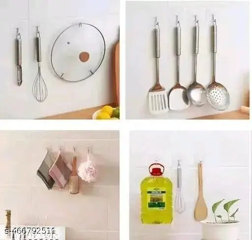 Hooks & Wall Hanger Without Drilling, Adhesive Wall Transparent Hooks for Wall Heavy Duty Extra Strong, Nail Free, No Need Drilling, Hanging, Barthroom & Kitchen Accessories, Office (Pack of 10)