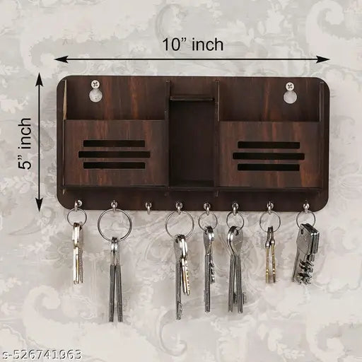 LVCRAFT Designer Wooden Key Holder – Wall Mounted Key Hanger with 7 Hooks for Entryway