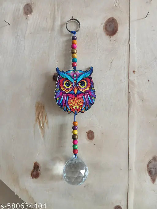 Evil Eye Hanging for Good Luck Prosperity Zodiac Success Health Wealth Office Home Decor & Car (Owl MDF & Glass) (OWLM)