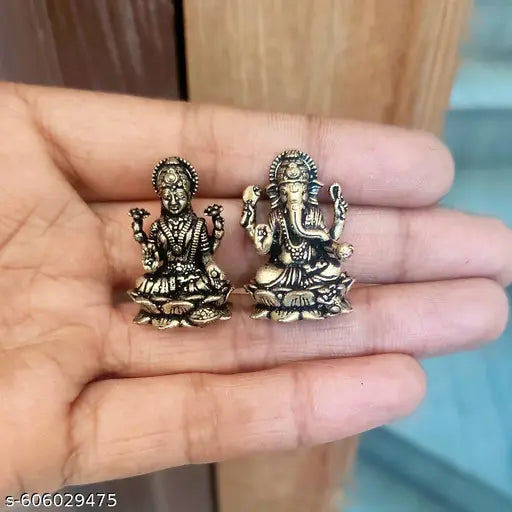 Antique Finish Lord Laxmi ji Ganesha Idol for Home Decor, Office Desk, and Spiritual Gifting – Brass-Look Polyresin Ganpati Laxmiji Murti Statue for Puja, Festive Decoration, Housewarming, and Vastu Correction Lakshmi Ganeshji Idol for Pooja Room,Home