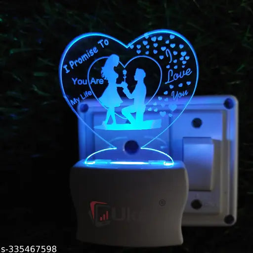 Cloudcool LOVE COUPLE Acrylic 3D Optical Illusion Night Lamp, RGB 7 Colors Auto Colour Changing LED Plug and Play Night Light, Office Day Light, For Home and Office Use, Best for Gift, Multicolour - 7CM+3.5CM