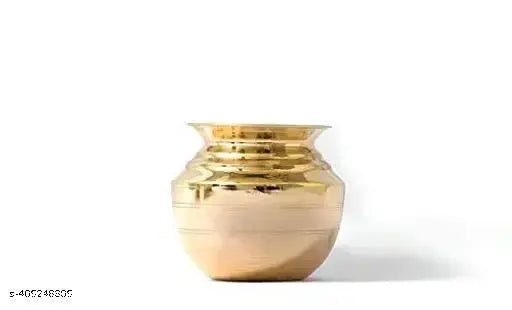 NAVYAKSH Brass Puja Kalasham/Kalash/Lota,Golden,(9cm/3.5INCH). WITH FREE HARIDWAR BRAHMKUND GANGAJALI (60ML)