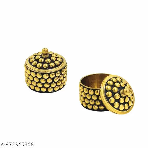 Gaar Gracious Excellent Brass Box Pooja | Puja | Roli | Chawal | Chandan | Haldi | Kumkum Puja Box | Sindoor | Turmeric | Dabbi | Dibbi | Dhani | Dani Lid Holder - Kumkum-Pot