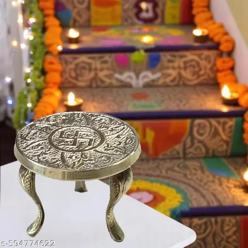 Saar Art brass pooja stool for home temple pooja rituals idols spiritual decor pack of 1