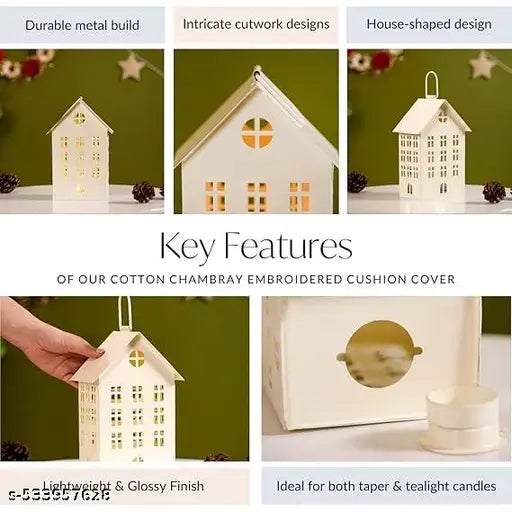 Candle white House-Shaped Metal Lantern with Handle | Special Decorative Candle Holder for Tealight & Scented Candles | Indoor/Outdoor Ambient Lighting