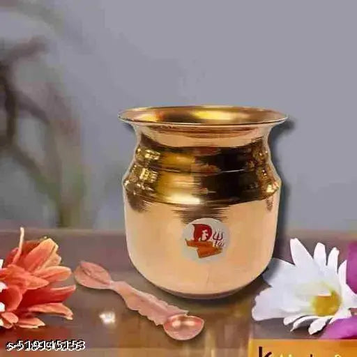 ELITETOUCH  Pure Copper Small Lota and Achmani for Temple and Pooja articles Purpose, Small Copper Kalash, Tumba Lota with Achmani Design for Diwali Pooja Festival Home Decoration.