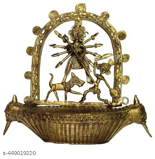 Decorative Dokra Durga Idol | Brass | Height 16 Cm.