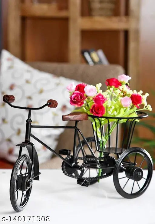 CraftKemp Wrought Iron Rickshaw Showpiece with Flower Stand
