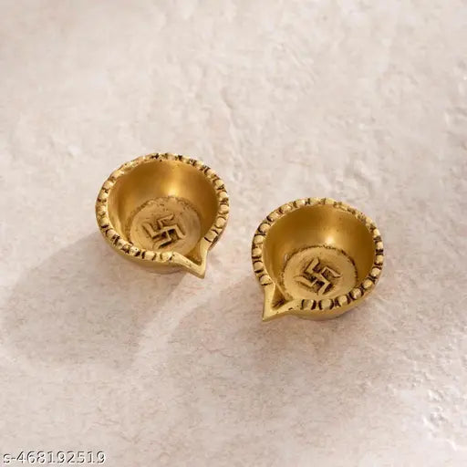 SUNPIC 100% Pure Brass Swastik Round Brass Diya Set | 2-Inch Oil Lamps for Pooja & Home Decor