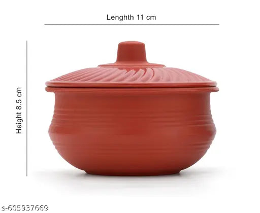 SHYAM ENTERPRISE Multipurpose Handi Bowl Set for - Plastic Jar Handi Shape Kitchen Storage, Kitchen Serving Dining Handi and Lid | Rice | Dal | Flour | Grocery | Handi Round, (250 ML - Red )