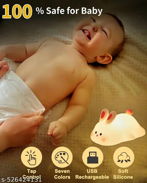 Kids Cute Little Rabbit Night Light Touch Siliconee Animal Night Lamp | Rechargeable LED Bedside Lamp for Children's Bedroom | Ideal Gift for Boys, Girls, Toddlers, and Nursery