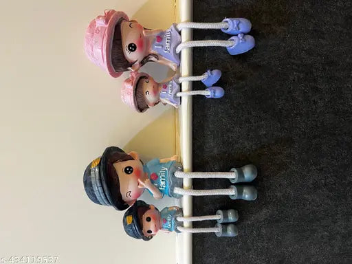 Rajwila  Family Set Decorative Showpiece | Polyresin Hanging Legs Statues | Cute Family Cabinet Figurines Unique Family Miniature 4 Members (4 Pcs Set, Multicolor)