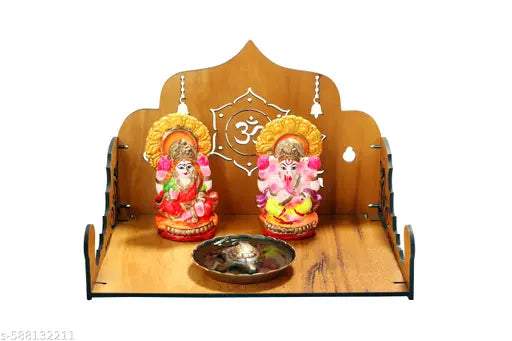 Engineered Wood Hand crafted Om Pattern Home Temple For Puja Temple for Home and Office l Puja Stand l Wooden Mandir, Set Top Box Stand For Home and Office (Brown) (Pack Of 1)
