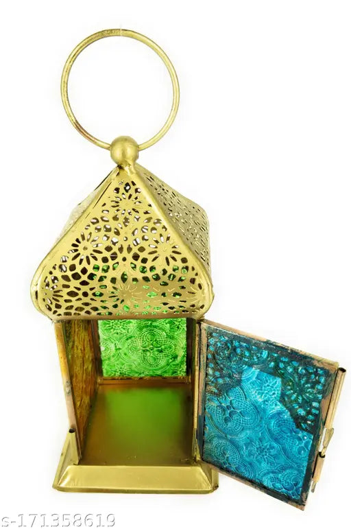 KOUTSS Hanging Moroccan Lantern Lamp Tea Light Candle Holder For Home Decor (Multicolor, Pack of 2)