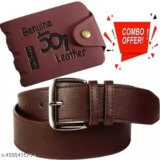 Combo Designer Brown Artificial Leather Two Fold Wallet With Belt For Men Pack Of 2