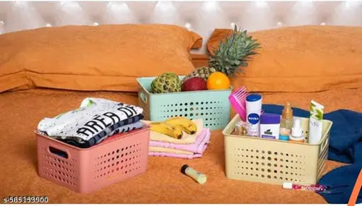 3 pcs Storage Basket for Kitchen, Office, Bedroom, Bath Room (Plastic)
